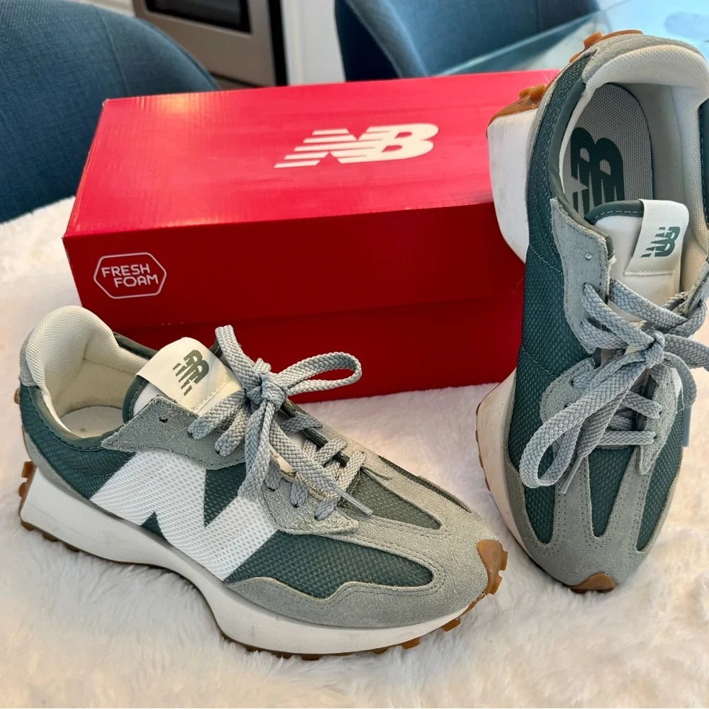 New Balance - 327 Juniper / Dark Juniper Low Top Sneakers - Picture 4 of 13